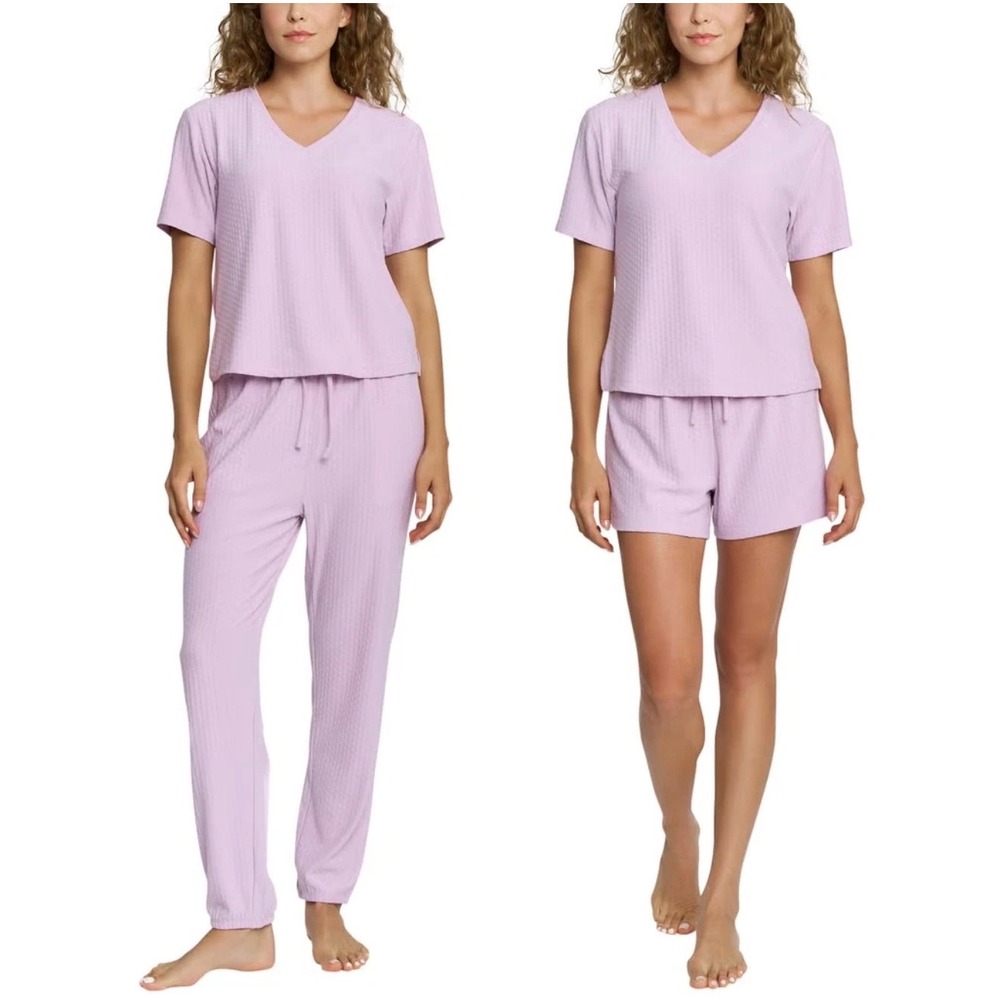 Honeydew Womens 3 Piece Lounge Set Tee Short Jogger Pastel Lilac •L• Sleepwear
